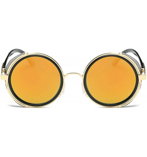 Goggle Small Round Polarized Sunglasses Mirrored Lens Unisex Glasses 2019 - Gold Frame/Red Mirrored Lens - C718RS5NTKW $26.73