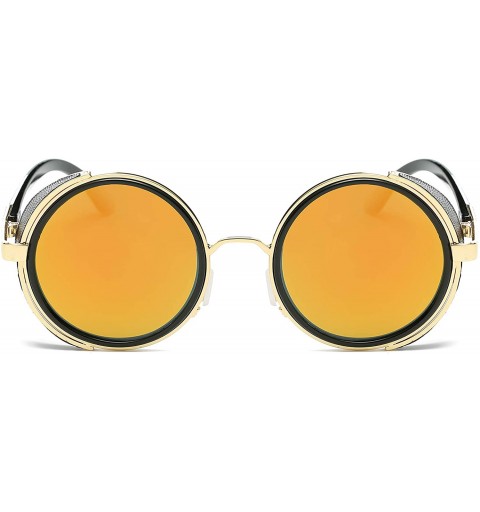 Goggle Small Round Polarized Sunglasses Mirrored Lens Unisex Glasses 2019 - Gold Frame/Red Mirrored Lens - C718RS5NTKW $13.54