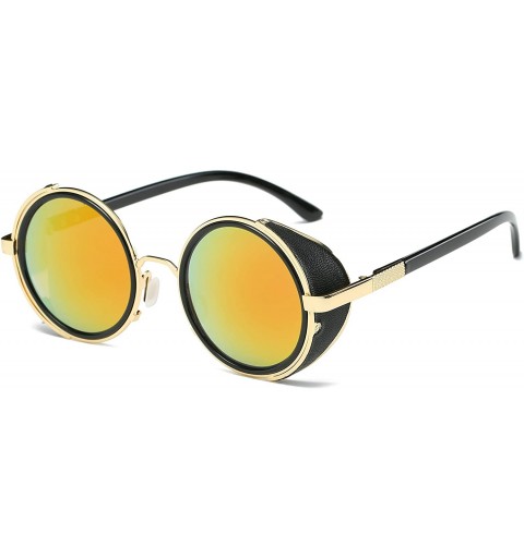 Goggle Small Round Polarized Sunglasses Mirrored Lens Unisex Glasses 2019 - Gold Frame/Red Mirrored Lens - C718RS5NTKW $13.54