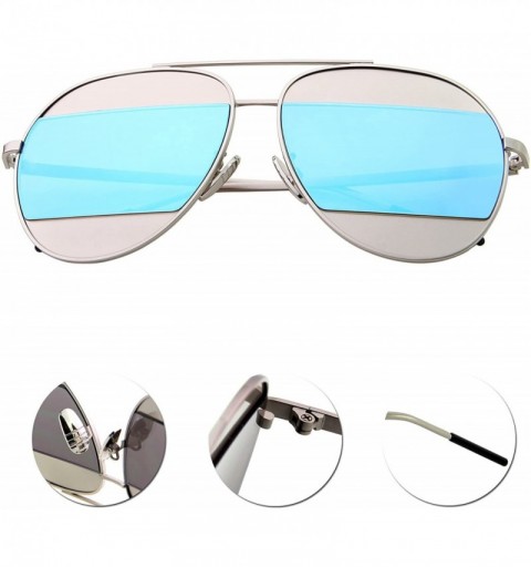 Aviator Women Men Aviator Sunglasses - Designer Mirrored Lens Eyeglasses - Blue - CC17Y0O3RKA $13.82