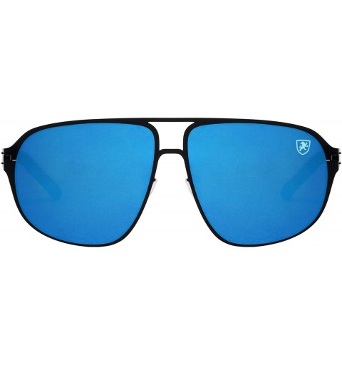 Oval Aero Pod Flat Thin Frame Oval Aviator Sunglasses - Blue Black - CZ199LXD37M $58.37