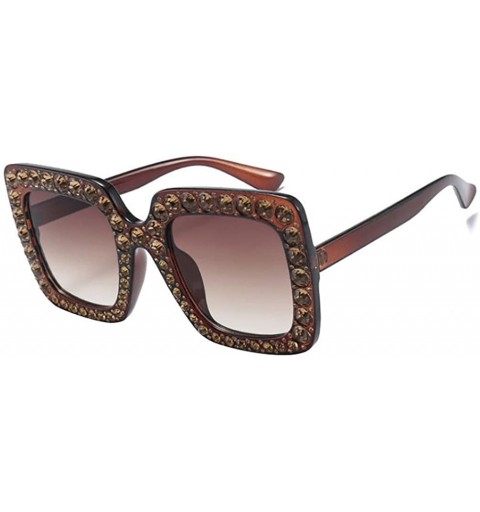 Square Rhinestone Women Square Sunglasses Oversized Vacation Beach Eyewear UV400 Protection - Brown - C518E2I7OEG $25.40