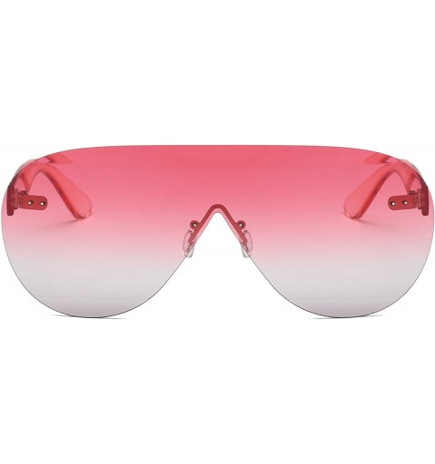 Shield Oversized Aviator Shield Sunglasses Rimless Flat Top Mirror Glasses for Women/Men - Pink - C3198N3M6GK $24.52
