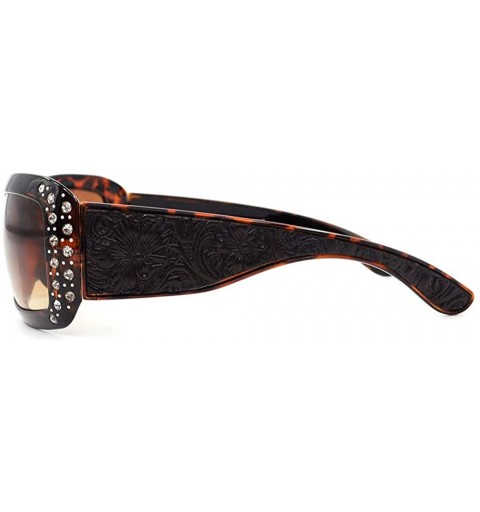 Wayfarer Wayfarer Rhinestone Sunglasses For Women Western UV 400 Protection Shades With Bling - Coffee-scroll - CF19CDS0C4E $...