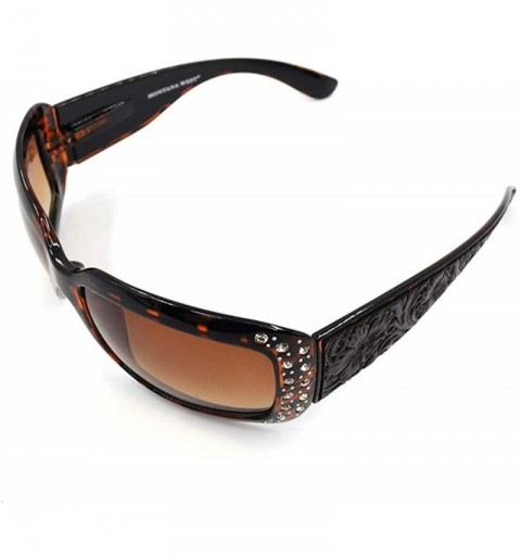 Wayfarer Wayfarer Rhinestone Sunglasses For Women Western UV 400 Protection Shades With Bling - Coffee-scroll - CF19CDS0C4E $...