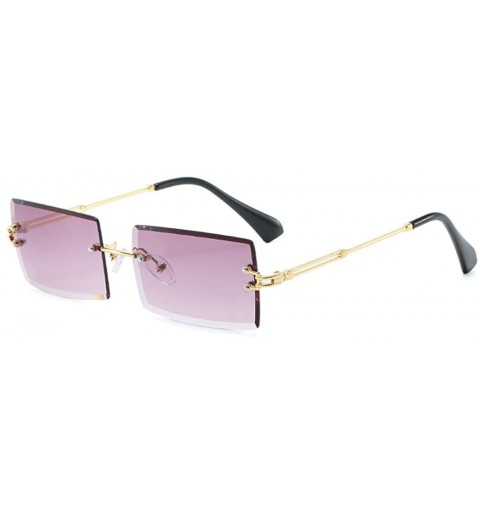 Square Frameless Cut Edge Square Sunglasses Men and Women Small Color Sun Glasses - Pl - CA18Y66OREC $7.84