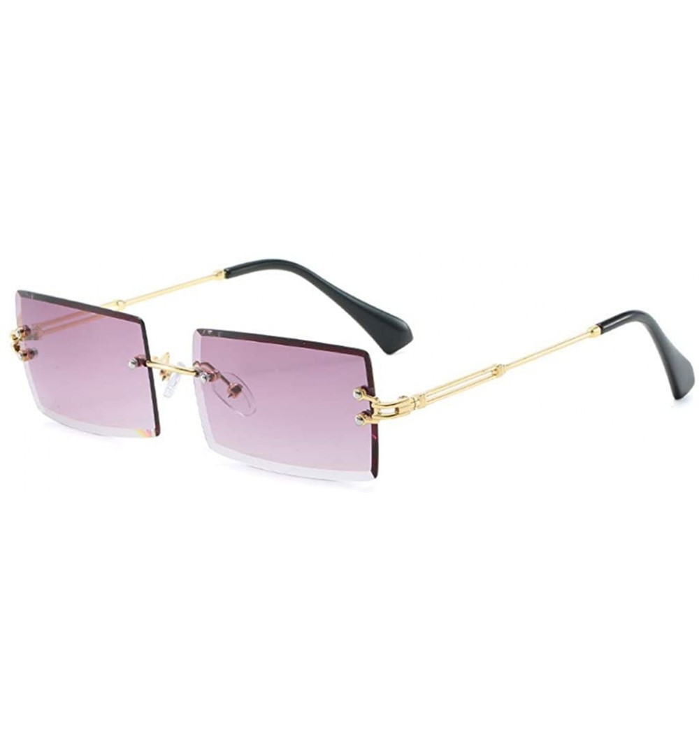 Square Frameless Cut Edge Square Sunglasses Men and Women Small Color Sun Glasses - Pl - CA18Y66OREC $7.84