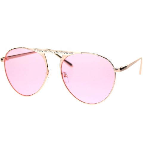 Aviator Womens Aviator Sunglasses Rhinestone Top Bridge Metal Frame UV 400 - Rose Gold (Pink) - C418TSL0U8R $10.92