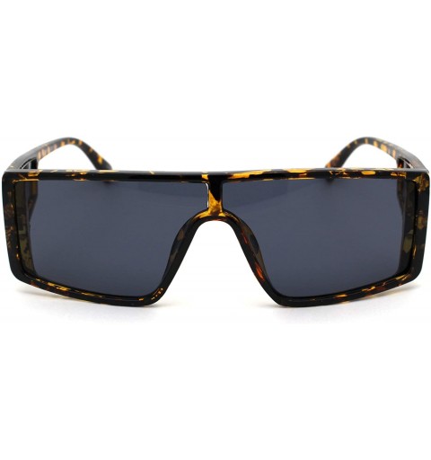 Rectangular Unisex Flat Top Rectangular Mob Side Visor Plastic Sunglasses - Tortoise Black - CE18ZCQOHC3 $12.02