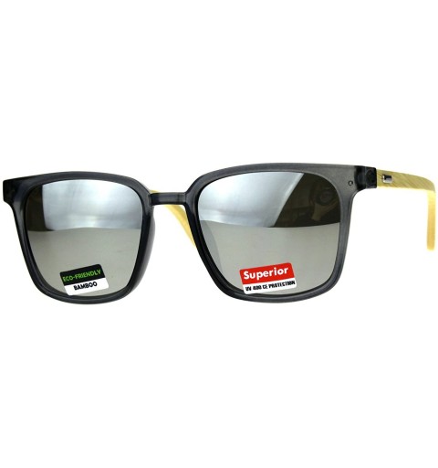 Square Real Bamboo Wood Temple Sunglasses Unisex Square Fashion Shades UV 400 - Grey (Silver Mirror) - CE18G3TEYN6 $13.99