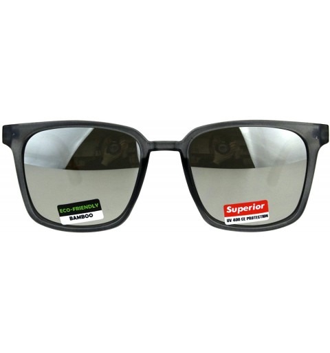 Square Real Bamboo Wood Temple Sunglasses Unisex Square Fashion Shades UV 400 - Grey (Silver Mirror) - CE18G3TEYN6 $13.99