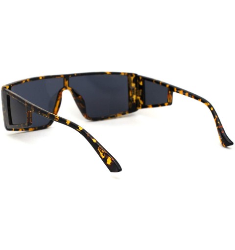 Rectangular Unisex Flat Top Rectangular Mob Side Visor Plastic Sunglasses - Tortoise Black - CE18ZCQOHC3 $12.02