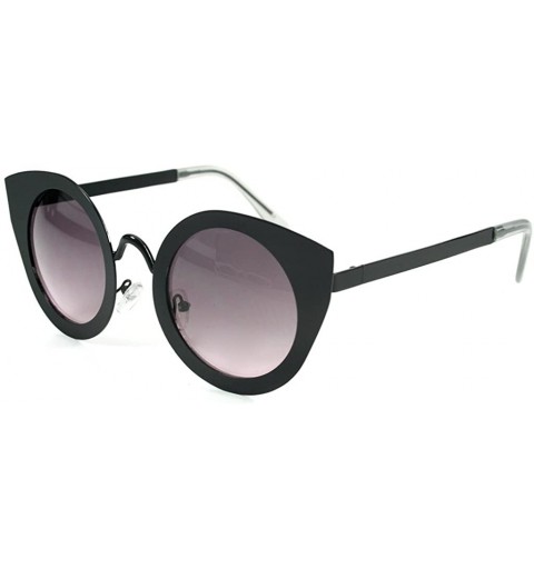 Round Milo" Women's Designer Retro Round Cateye Sunglasses with Mirror Lens - Black W/ Plum Lens - CX12H57JBOX $14.41