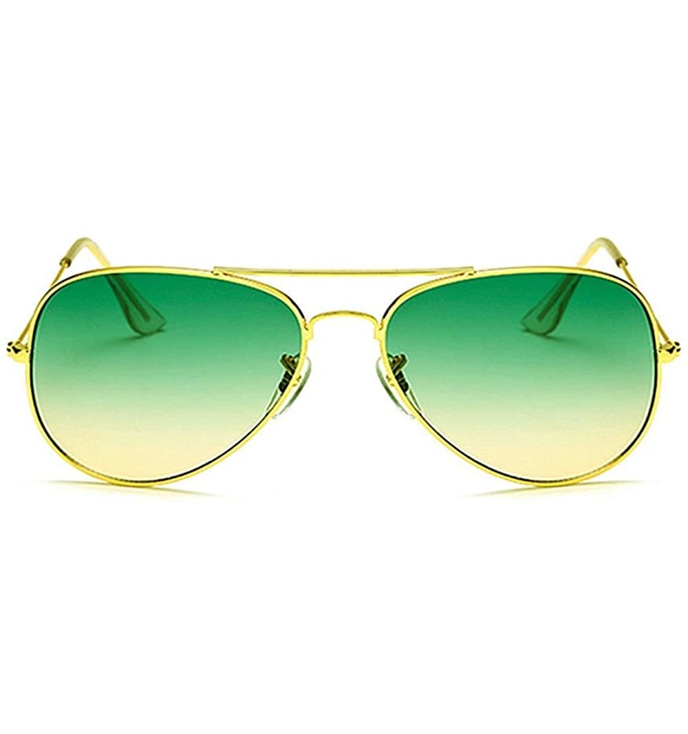 Oversized Lightweight Grandient Classic Aviator Style Metal Frame Sunglasses WITH CASE Colored Lens 58mm - Green & Yellow - C...