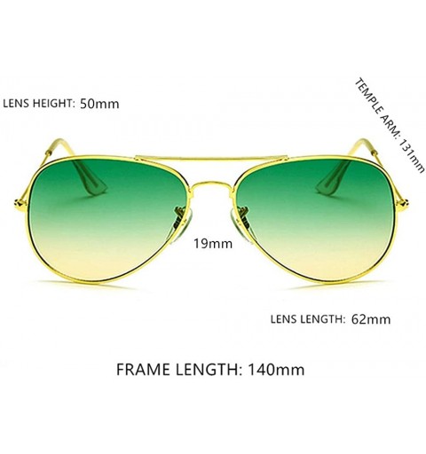 Oversized Lightweight Grandient Classic Aviator Style Metal Frame Sunglasses WITH CASE Colored Lens 58mm - Green & Yellow - C...