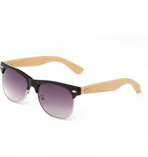 Round "Helix" Vintage Design Fashion Sunglasses Real Bamboo - Black/Silver/Light Bamboo - CC12M1OCXHR $24.66