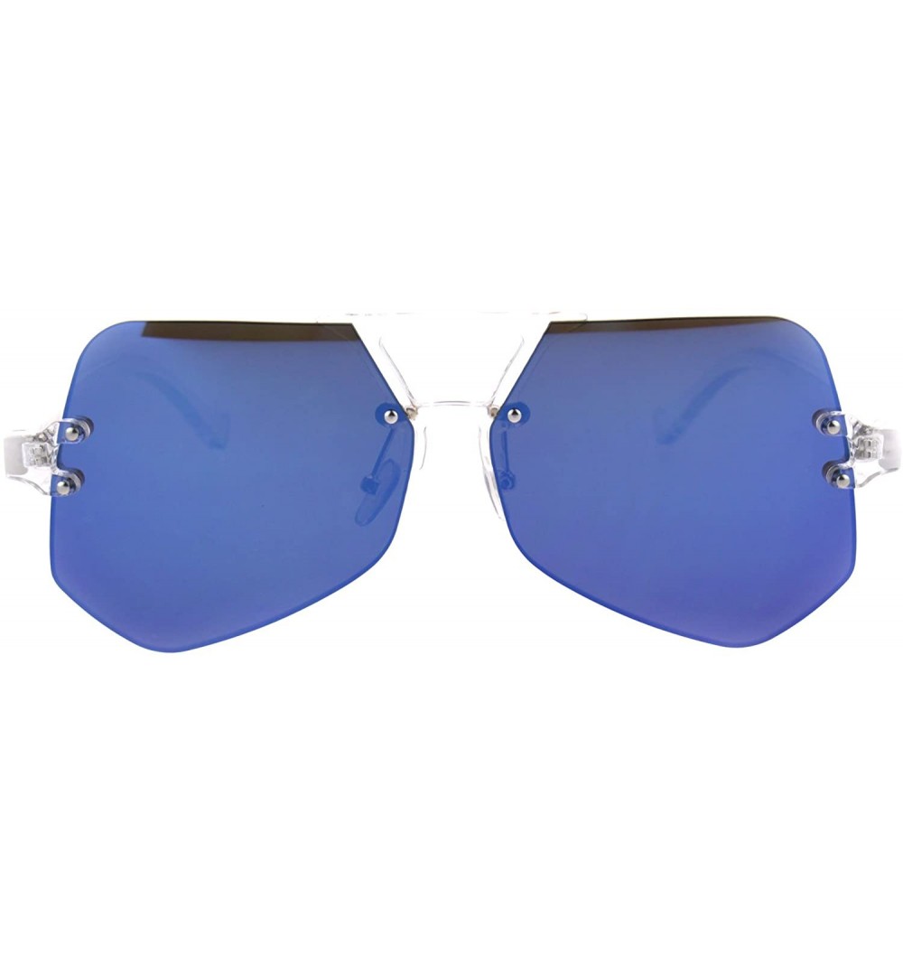 Rimless Color Mirror Trendy Clear Frame Rimless Squared Racer Flat Plastic Sunglasses - Blue Mirror - C3185NN656C $14.45