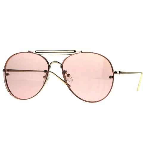 Round Round Aviator Sunglasses Unisex Trendy Rims Behind Lens Shades UV 400 - Gold (Pink) - CZ1892TKHI2 $10.21