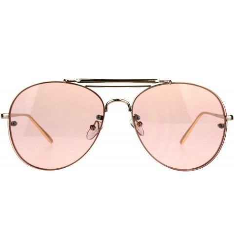 Round Round Aviator Sunglasses Unisex Trendy Rims Behind Lens Shades UV 400 - Gold (Pink) - CZ1892TKHI2 $10.21