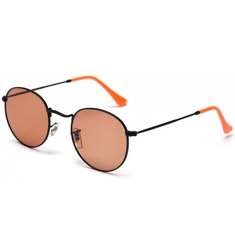 Round Women's Polarized Sunglasses Men Retro Orange Metal Frame Round Sun Glasses Female UV400 - Black With Orange - CI18AQU3...