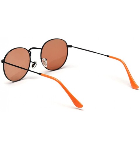Round Women's Polarized Sunglasses Men Retro Orange Metal Frame Round Sun Glasses Female UV400 - Black With Orange - CI18AQU3...