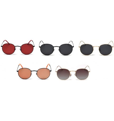 Round Women's Polarized Sunglasses Men Retro Orange Metal Frame Round Sun Glasses Female UV400 - Black With Orange - CI18AQU3...