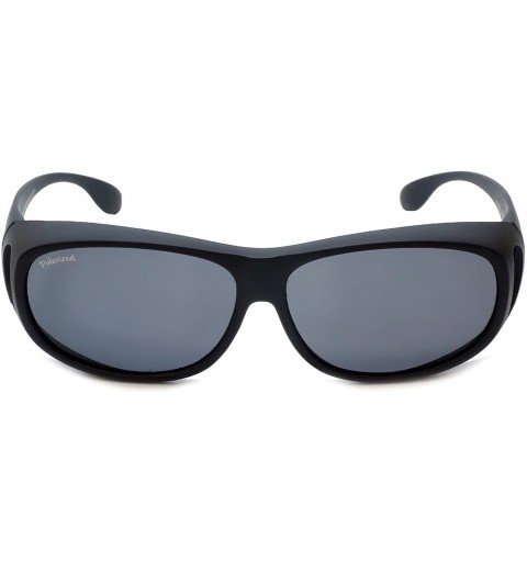 Rectangular Designer Polarized Fitover Sunglasses F03 63mm - Matte Black - CL1833S02NE $28.77