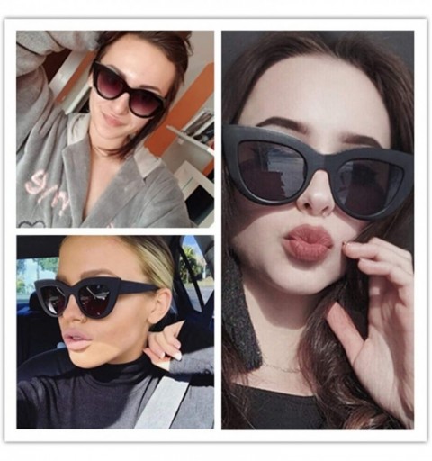 Oversized Retro Cateye Sunglasses for Women Mirrored Lens UV400 Shades - Gross Black/Grey - CE18IE6ZRKT $10.05