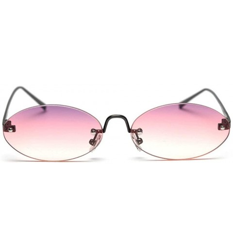 Oval 2019 Vintage oval metal frameless unisex brand luxury sexy sunglasses uv400 - Purple&pink - CD18SSLOGDW $16.08