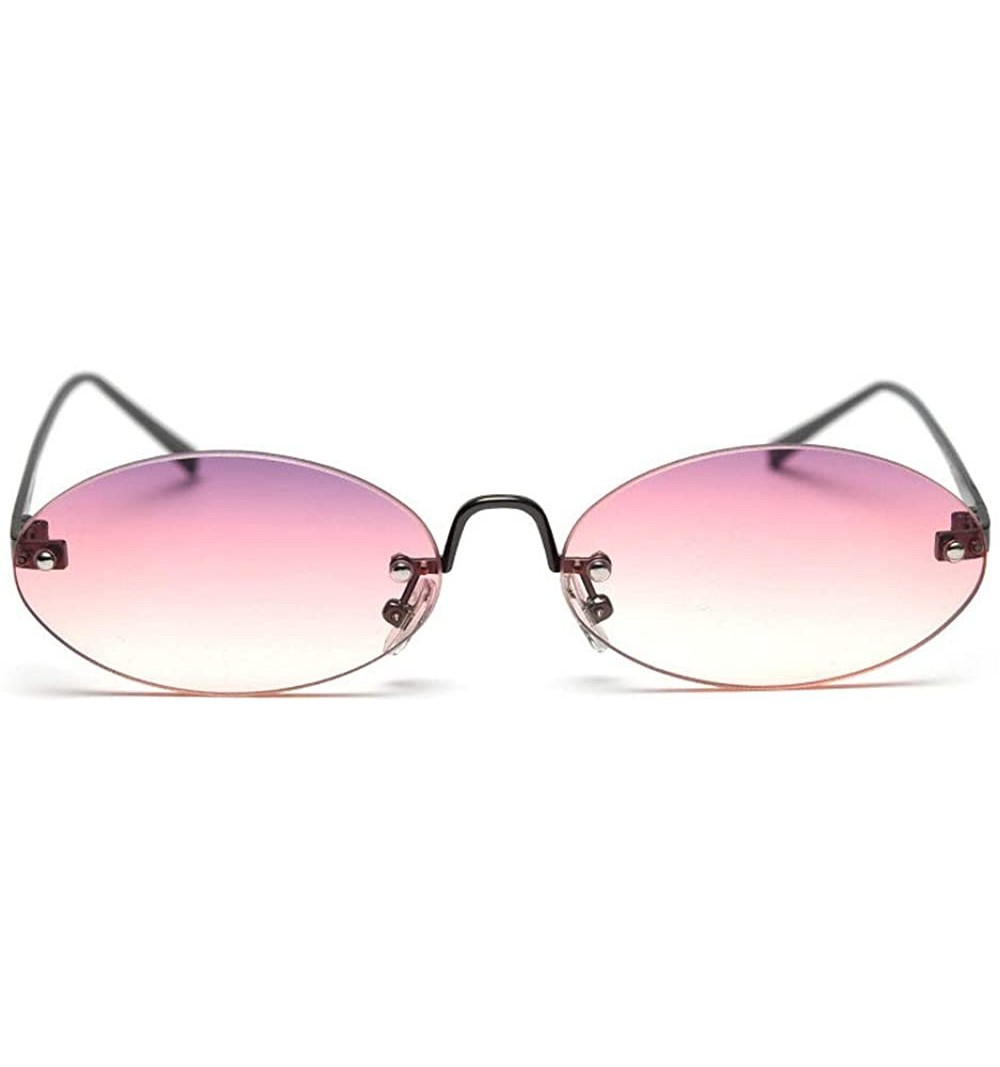 Oval 2019 Vintage oval metal frameless unisex brand luxury sexy sunglasses uv400 - Purple&pink - CD18SSLOGDW $16.08