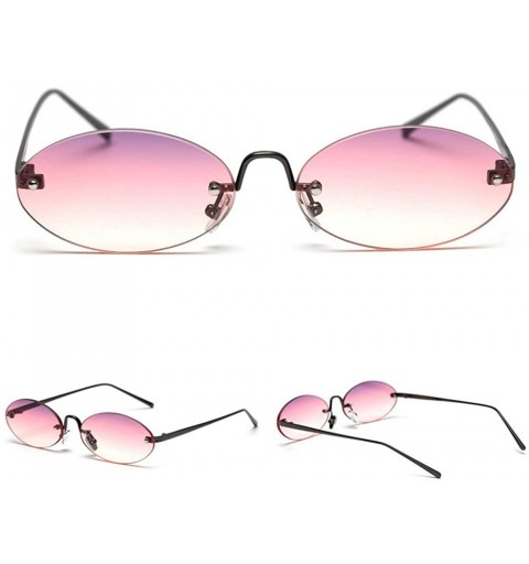 Oval 2019 Vintage oval metal frameless unisex brand luxury sexy sunglasses uv400 - Purple&pink - CD18SSLOGDW $16.08