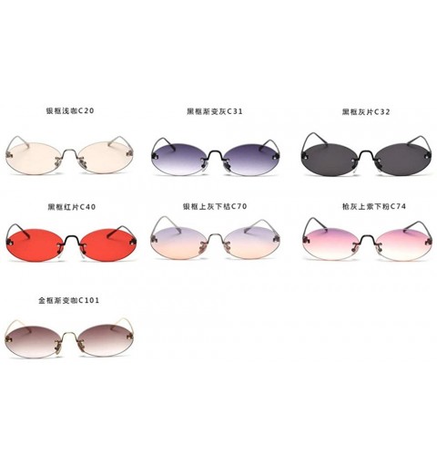 Oval 2019 Vintage oval metal frameless unisex brand luxury sexy sunglasses uv400 - Purple&pink - CD18SSLOGDW $16.08