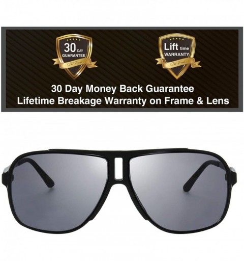 Wrap Men's New Safaris Aviator Sunglasses - Gift Box Package - 1 Shiny Black - CC18UZ3I3D2 $14.36
