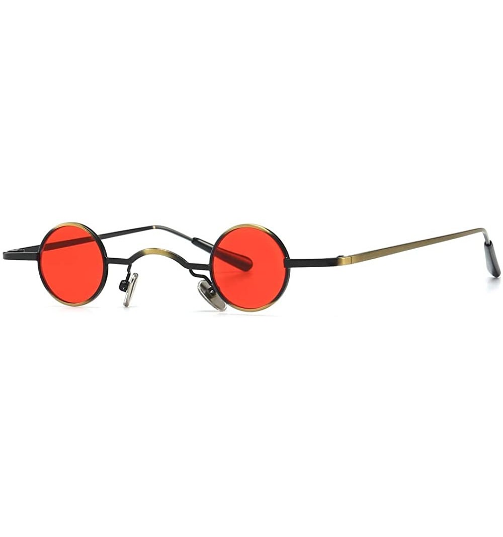 Round Tiny Sunglasses Round Retro Metal Men Punk Sun Glasses Women Eyewear - Red Lens - CD18UAMYA27 $14.27