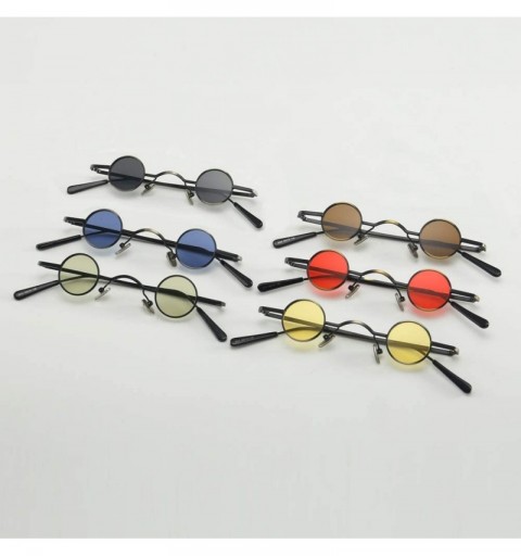 Round Tiny Sunglasses Round Retro Metal Men Punk Sun Glasses Women Eyewear - Red Lens - CD18UAMYA27 $14.27
