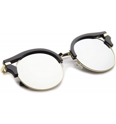 Round Round Half-Frame Cutout Color Mirror Flat Lens Cat Eye Sunglasses 56mm - Black-gold / Silver Mirror - CY12I21RMND $13.51