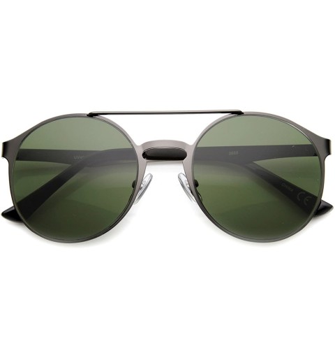 Round High Fashion Luxe Crossbar Full Metal Keyhole Round Sunglasses 59mm - Gunmetal / Green - CO122XJGY93 $10.51