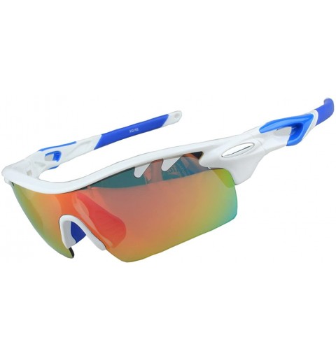 Sport Topsports Polarized Sport Cycling Sunglasses 3 lenses Men Driving Glasses - White&blue - C31867UK6IS $68.08