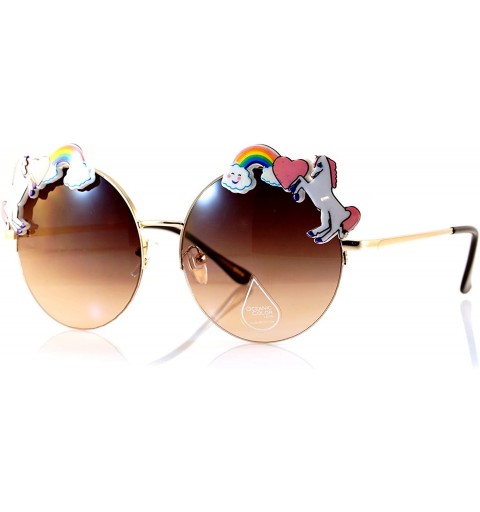 Oversized Rainbow Heart Unicorn Top Gradient Ocean Color Round Sunglasses A110 - (Gold) Brown - CF180RWASM4 $15.85