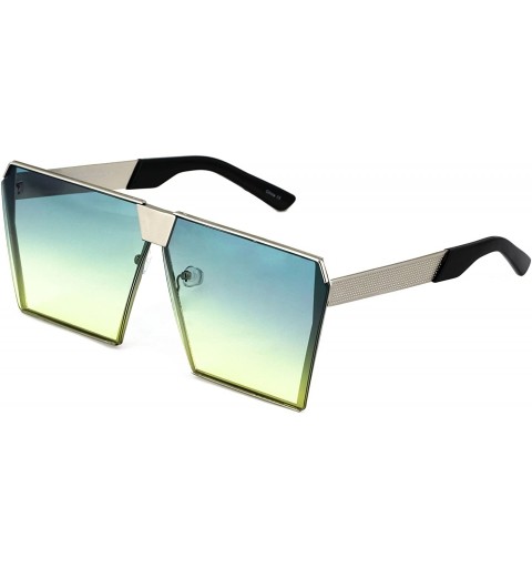 Oversized Oversized Square Sunglasses Metal Frame Retro Flat Top Sunglasses - Blue Yellow - CI1864W3T4K $10.14