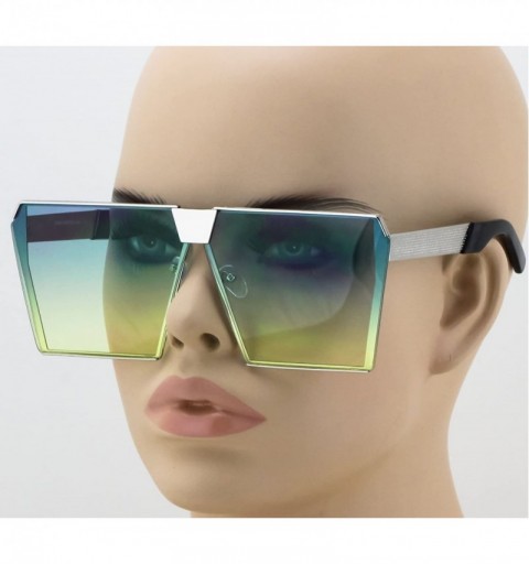 Oversized Oversized Square Sunglasses Metal Frame Retro Flat Top Sunglasses - Blue Yellow - CI1864W3T4K $10.14