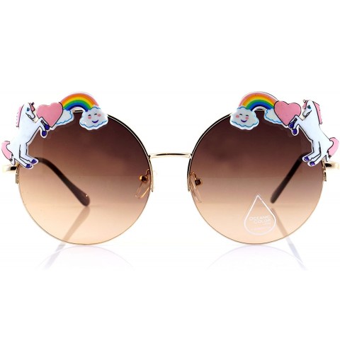 Oversized Rainbow Heart Unicorn Top Gradient Ocean Color Round Sunglasses A110 - (Gold) Brown - CF180RWASM4 $15.85
