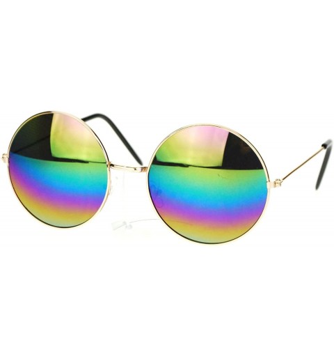 Round Rusta mirrored Lens Oversized Wire Rim Circle Lens Round Lennon Sunglasses - Gold - CQ11S69SO3J $8.28