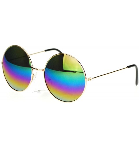 Round Rusta mirrored Lens Oversized Wire Rim Circle Lens Round Lennon Sunglasses - Gold - CQ11S69SO3J $8.28