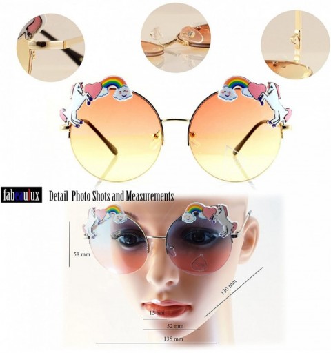 Oversized Rainbow Heart Unicorn Top Gradient Ocean Color Round Sunglasses A110 - (Gold) Brown - CF180RWASM4 $15.85