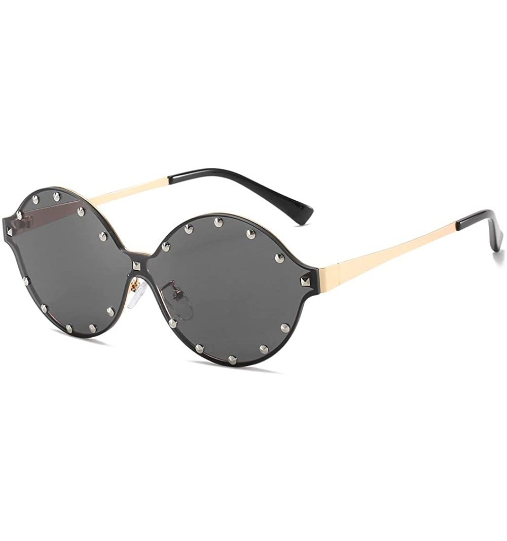 Square Classic Oval Rivet Sunglasses for Women Studded Eyeglasses UV400 Protection WS074 - 074 Gold Frame Black Lens - C618S8...