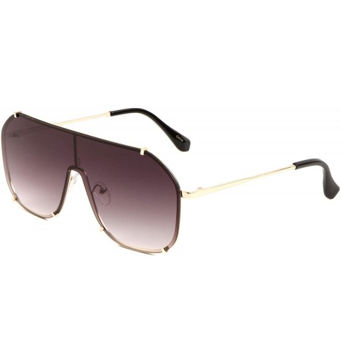 Shield Bracket Frame Flat Top Geometric Shield Sunglasses - Smoke Gold - CB197N4A2Q3 $12.26