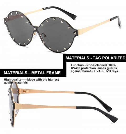 Square Classic Oval Rivet Sunglasses for Women Studded Eyeglasses UV400 Protection WS074 - 074 Gold Frame Black Lens - C618S8...
