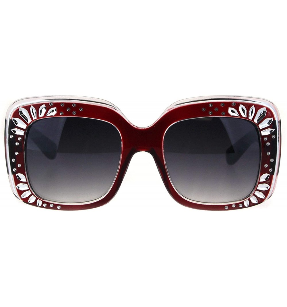 Rectangular Concave Engrave Bling Sparkling Jewel Rectangular Thick Plastic Sunglasses - Burgundy Smoke - CG18H6QNS9Z $13.40