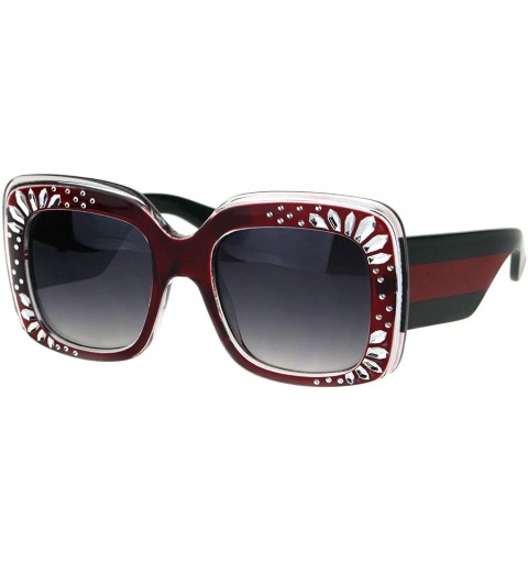 Rectangular Concave Engrave Bling Sparkling Jewel Rectangular Thick Plastic Sunglasses - Burgundy Smoke - CG18H6QNS9Z $13.40